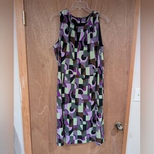 Tahari Multicolor Geometric Midi Dress